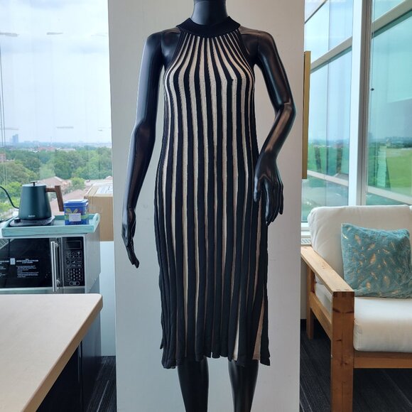 Striped Temperament Mid-Length Halter Neck Knitted Dress - Picture 3 of 7